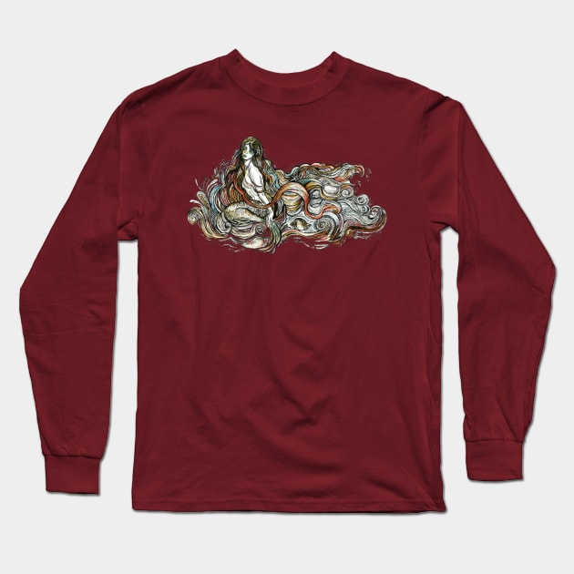 Mermaid Line Art. Long Sleeve T-Shirt by FanitsaArt